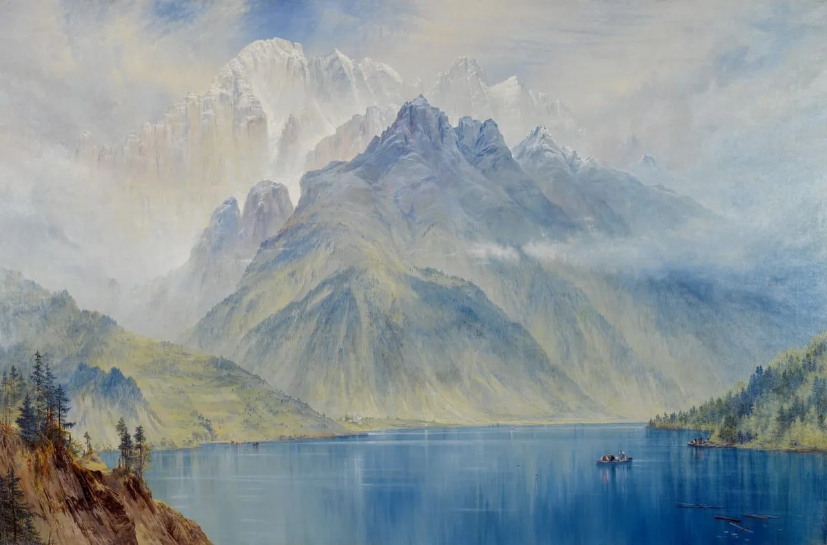 Peinture de paysage, lac et montagnes